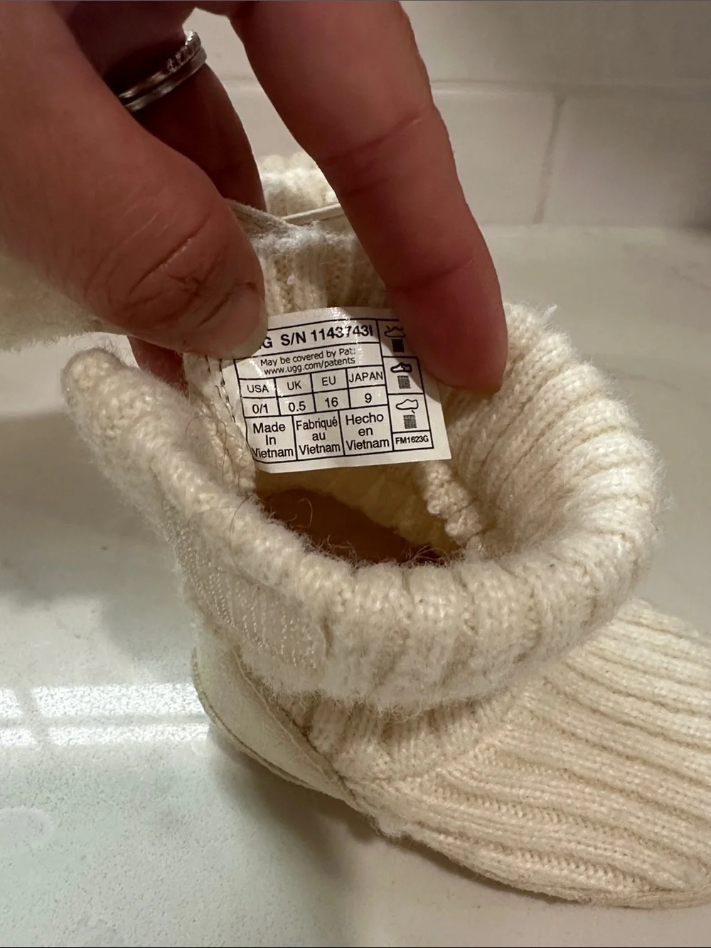UGG Cream Knit Infant Booties with Hook Strap
